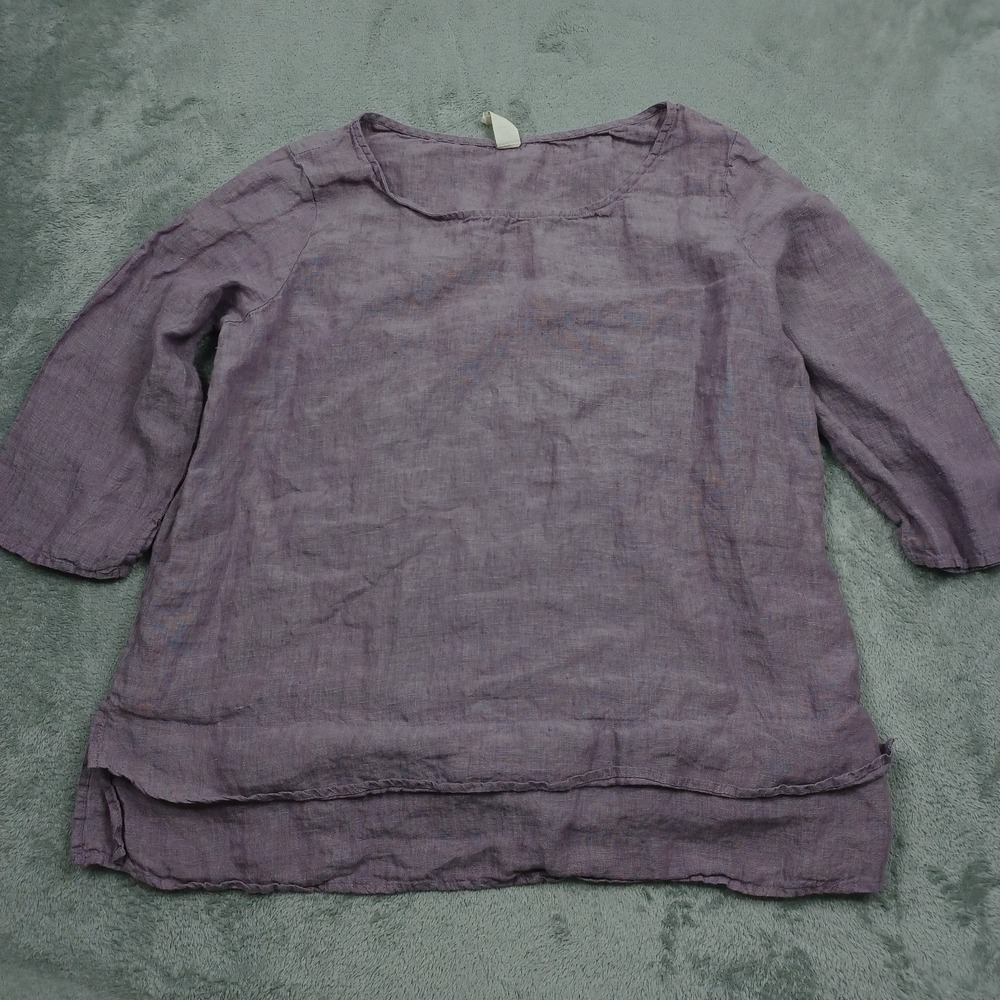 Chalet Top Womens Medium Purple Linen USA 3/4 Sleeve Preppy